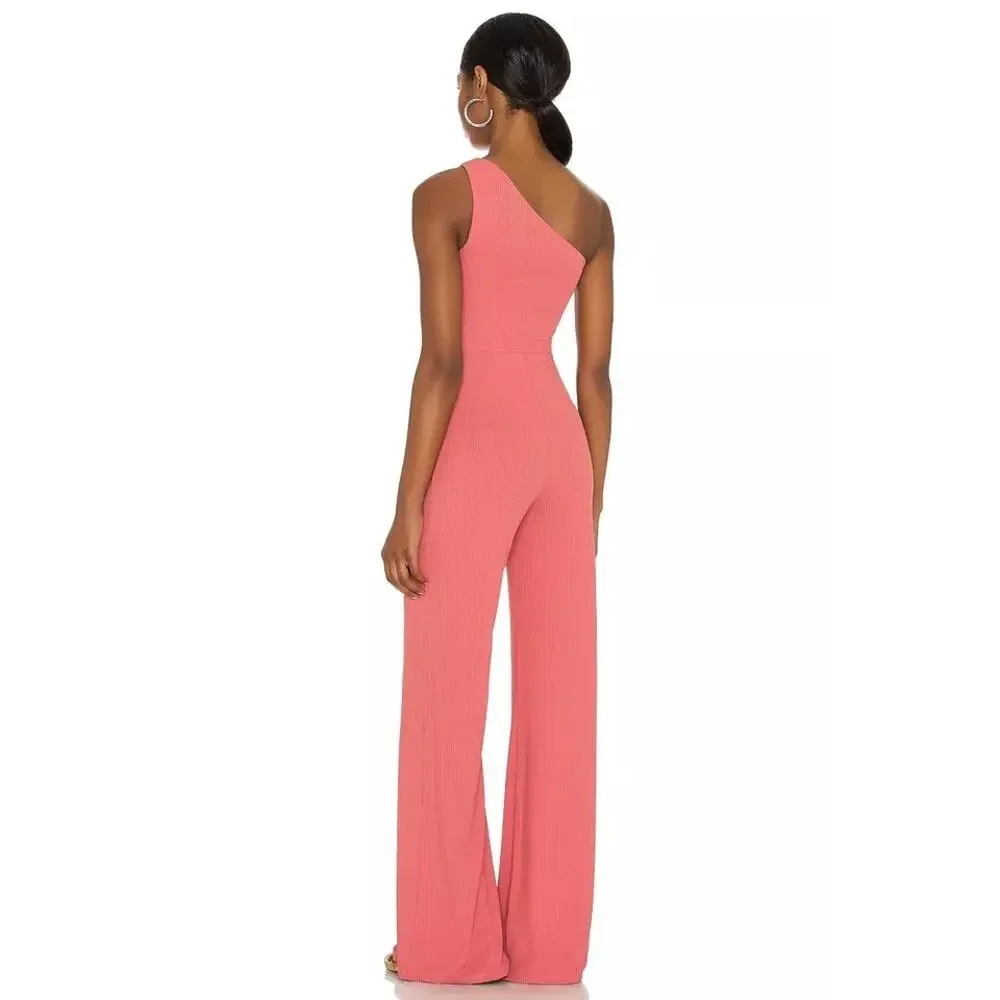 Lovers And Friends Charlie Ribbed Knit One Shoulder Jumpsuit Mauve Pink M - Picture 2 of 12